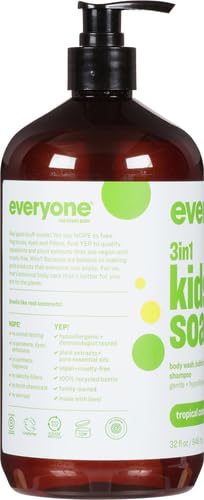 Everyone 3-in-1 Kids Soap Body Wash Bubble Bath Shampoo 32 Ounce (Pack of 4) Tropical Coconut Coconut Cleanser with Plant Extracts and Pure Essential Oils