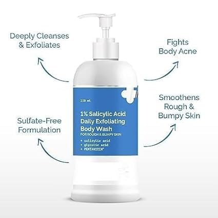 MZ 1% Salicylic Acid Daily Exfoliating Body Wash To Prevent Body ACNE &amp Cleanse Skin with Salicylic Acid Glycolic Acid - (250ml)