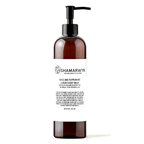shamarwyn Body Wash Rose and Peppermint Natural Organic Hydrating with Aloe Vera &amp Acaí Fruit Oil 8oz