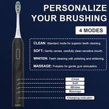 Sonic Electric Toothbrush 4 Brushing Modes Smart Timer IPX7 Waterproof Black for Adults and Kids