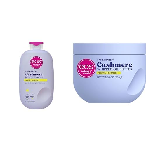 Bundle of eos Cashmere Body Wash – Vanilla Cashmere Moisturizing Body Wash 16 fl oz + Cashmere Whipped Oil Body Butter Vanilla Cashmere Rich Formula and Deep Hydration Body Care 10 oz