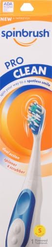 Spinbrush PRO CLEAN Battery Powered Toothbrush Soft Bristles 1 Count Gold or Blue Color May Vary
