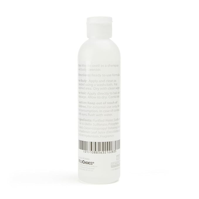 MediChoice No-Rinse Shampoo and Body Wash - Formula for Hair and Skin Rinse Free and Easy to Use Perfect for Travel 8 oz. PC9080 Case of 48