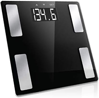 Vivitar PS-V163-B Body Analysis Digital Bathroom Scale With An Easy To Read LCD Display Wireless Weight Smart Body Fat Scale Sleek Tempered Glass Platform Large Display 400 Pounds Black