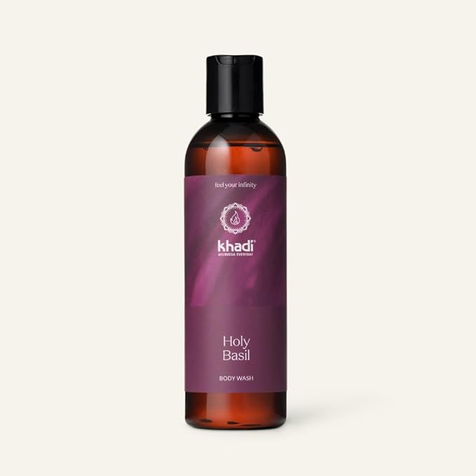 KHADI HOLY BASIL BODYWASH – Ayurvedic Shower Gel – 100% Natural – Intensely Cleanses &amp Cares – Protective &amp Invigorating – Basil Tulsi Lime Eucalyptus – 200ml