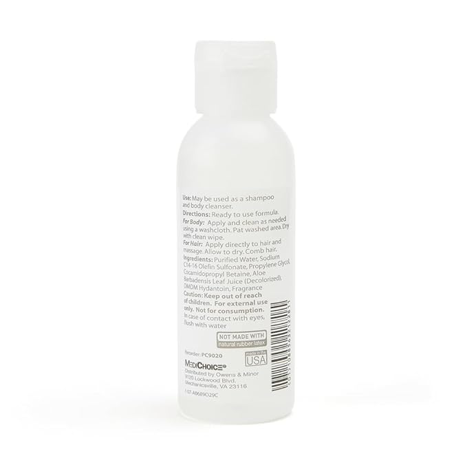 MediChoice No-Rinse Shampoo and Body Wash - Formula for Hair and Skin Rinse Free and Easy to Use Perfect for Travel 2 oz. PC9020 Case 144