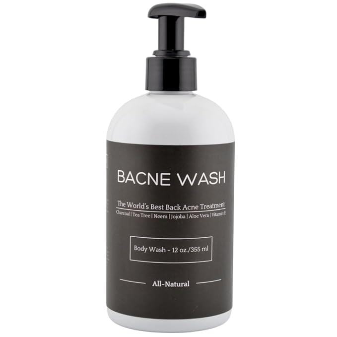 Bacne Wash: All Natural Back Acne Cleanser with Charcoal Jojoba Oil Tea Tree Oil Neem Oil Aloe Vera Colloidal Oatmeal and Vitamin E - Body Acne Wash for All Skin Types