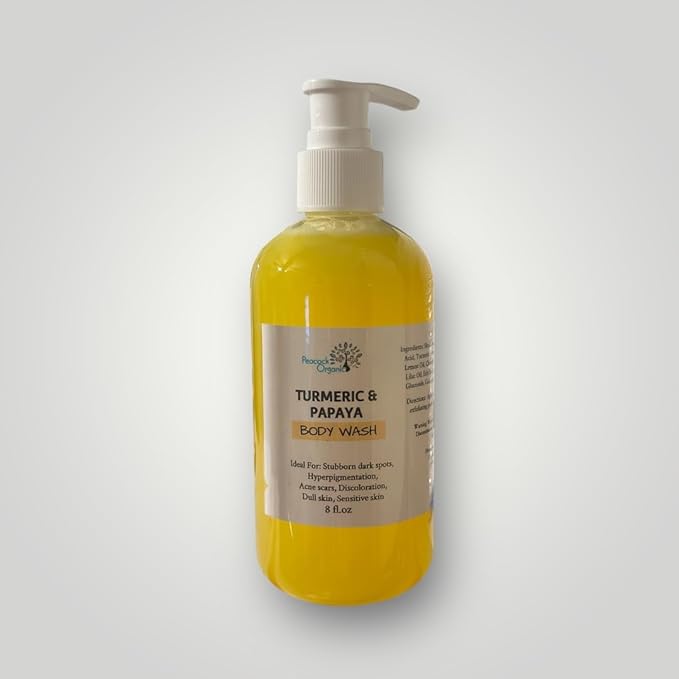Turmeric Kojic Acid Body Wash with Papaya Extract – Brightening Body Cleanser for Uneven Skin Tone &amp Dark Spots Hydrating Shower Gel with Shea Butter &amp Aloe for Smooth Radiant Skin - 8oz
