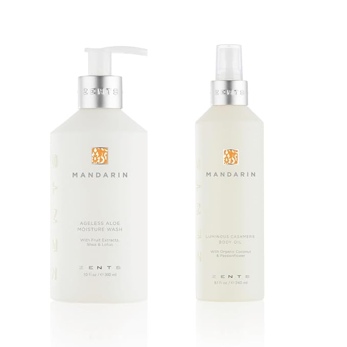 Zents Hand &amp Body Wash &amp Luminous Cashmere Body Oil Set (Mandarin Fragrance) | Hydrating Cleanser with Organic Shea Butter &amp Aloe | With Vitamin E &amp Organic Coconut Oil | 10 fl oz &amp