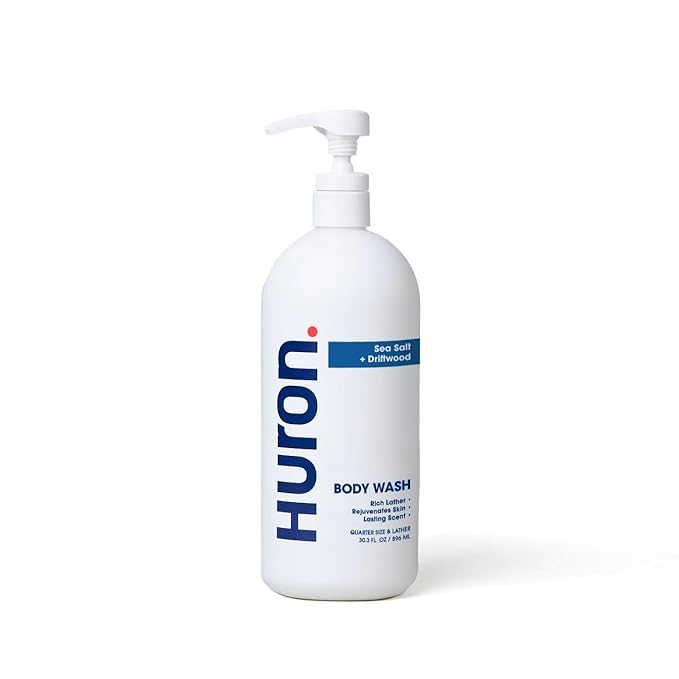 Huron Men’s Body Wash Hydrating Daily Cleanser with Sea Salt + Driftwood Scent 30.3 Fl Oz Moisturizing Shower Gel non-toxic Phthalate-Free Clean Ingredients for Men.