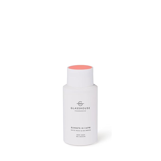 Glasshouse Fragrances Sunsets In Capri Body Wash Rich in Gotu Kola &amp Cocout Oil Cleansing &amp fragranced White Peach &amp Sea Breeze 10 fl. oz. (300mL)