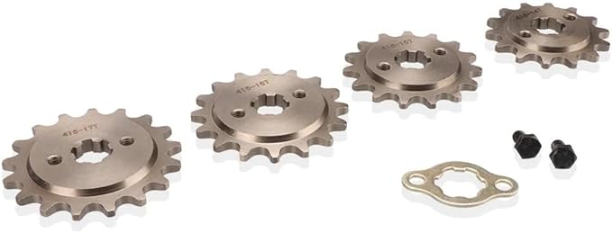 Fit For 415# 17MM Tooth NO. 14T 15T 16T 17T Item Diameter : 1.7cm Item Weight : 0.16kg Item Height : 1cm Item Width : 10cm Item Length : 10cm Replacement parts(14T)