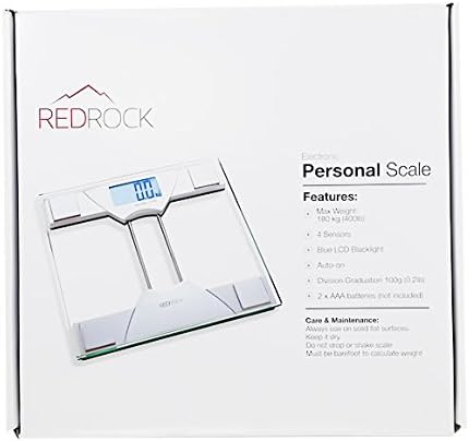 Red Rock Personal Body Weigh Scale Made with Tempered Glass Large Blue Backlight LCD