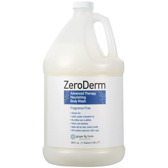 Ginger Lily Farms Botanicals ZeroDerm Advanced Therapy Nourishing Body Wash 100% Vegan &amp Cruelty-Free Fragrance Free 1 Gallon Refill (Pack of 4)