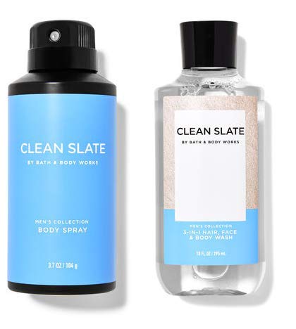 Bath and Body Works Clean Slate 2 Piece Men's Grooming Set Deodorizing Spray and 3-in-1 Hair Face and Body Wash