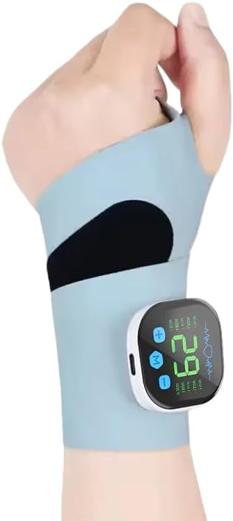 Rechargeable Adjustable Electric Wrist Massager Ergonomic 360° Support Portable Cordless Hand Heating Pad with 8 Modes 30 Intensity Levels for Hand Pain Relief Magnetic Detachable Host (Blue)