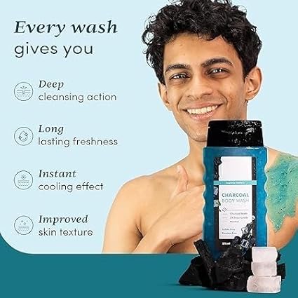 3 in 1 Action Charcoal &amp Menthol Body Wash | With Menthol 5% Niacinamide &amp Activated Charcoal Beads 250ml