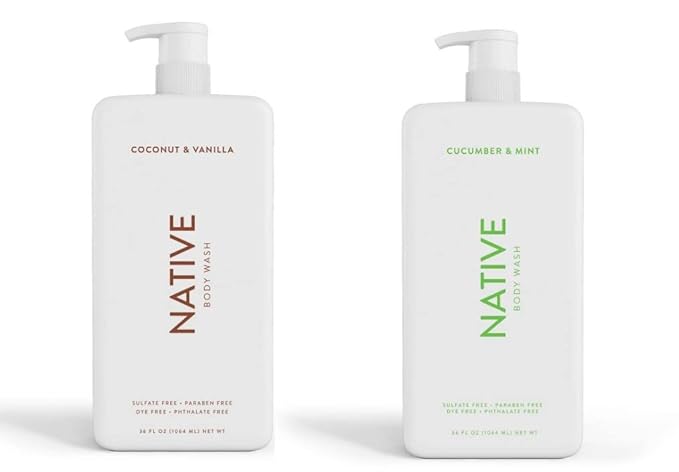 Native Body Wash | Coconut &amp Vanilla Cucumber &amp Mint - 36 oz bottle with pump - Pack of 2