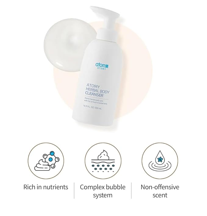 Herbal Body Cleanser 16.9 fl oz (500 mL) Pump Bottle A.T.O.M.Y Foaming Body Wash with Mild Scent Daily Shower Gel