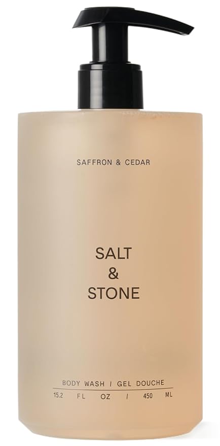 Salt &amp Stone Body Wash with Antioxidants for Deep Moisture | For Women &amp Men Sulfate Paraben &amp Dye Free Leaving Skin Soft and Hydrated | Saffron &amp Cedar 15.2 fl oz