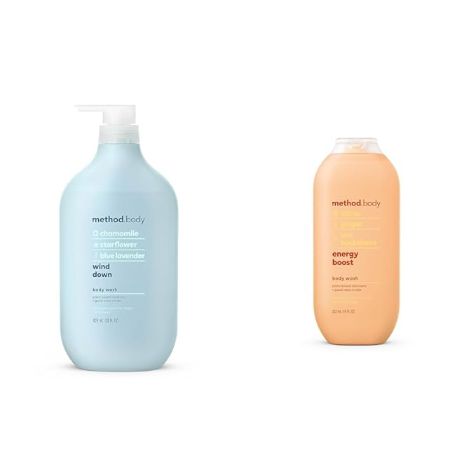 Method Body Wash Wind Down Paraben and Phthalate Free 28 FL Oz (Pack of 1) &amp Body Wash Energy Boost Paraben and Phthalate Free 18 oz (Pack of 1)