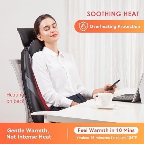 Snailax Neck and Back Massager with Heat Massage Chair Pad Back Massager for Pain Relief Deep Tissue Chair Massage Pad with 10 Deep Kneading Nodes for Office Home Gifts for DadMom