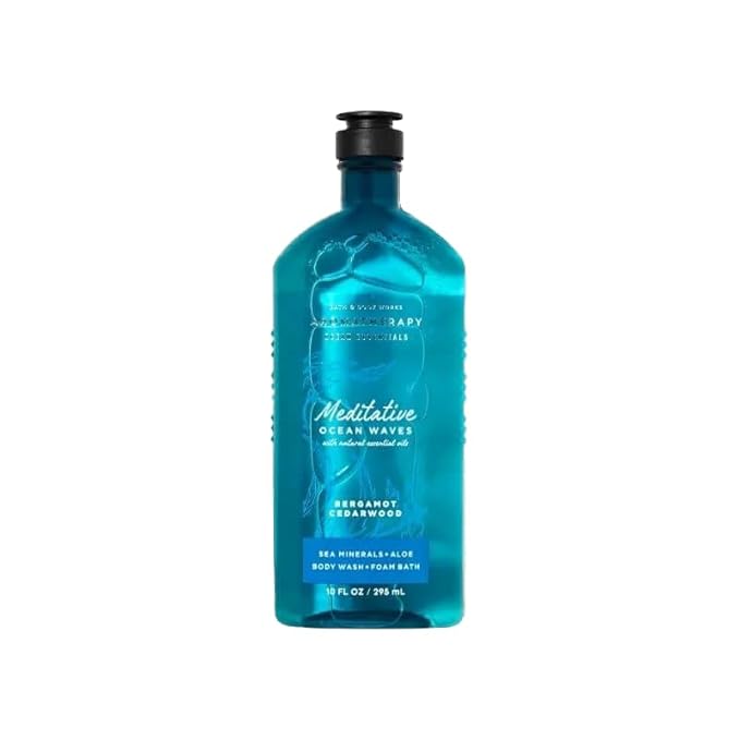 Bath &amp Body Works Meditative Ocean Waves Bergamot Cedarwood Body Wash and Foam Bath 10 Ounces Aromatherapy Ocean Essentials Collection