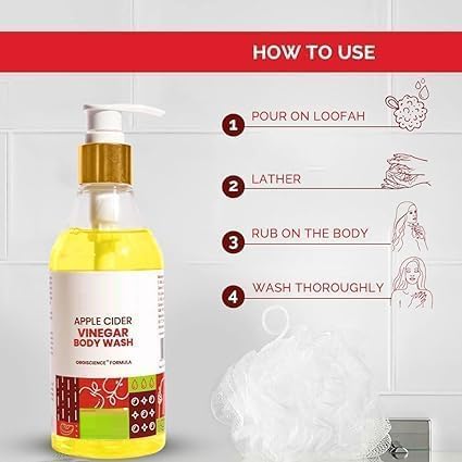 Apple Cider Vinegar Body Wash | Purifying &amp Hydrating Skin Cleanser with Natural Ingredients | Cures Acne Bumps Patchiness &amp Balances pH | Body Wash For Women and Men | 290ml