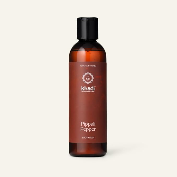 KHADI PIPPALI PEPPER BODYWASH – Ayurvedic Shower Gel – 100% Natural – Cleanses &amp Cares Intensely – Vitalizing &amp Invigorating – Pepper Cardamom Cloves and Nutmeg – 200ml