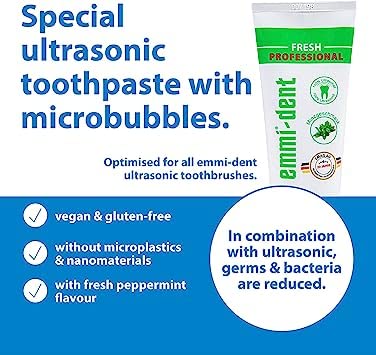 Emmi-dent Electric Ultrasonic Toothbrush Set with Gentle 100% Ultrasound Cleaning Technology. Ideal for Sensitive Teeth &amp Gums Plaque Removal and More! Includes Nano-Bubble Toothpaste. Rechargeab