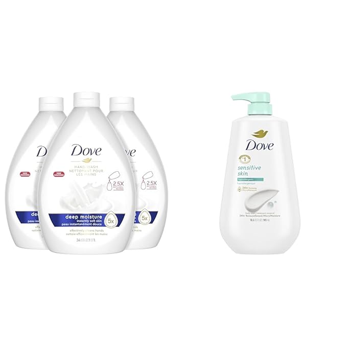 Dove Advanced Care Hand Wash Deep Moisture Pack of 3 for Soft Smooth Skin More Moisturizers &amp Body Wash with Pump Sensitive Skin Hypoallergenic Paraben-Free Sulfate-Free Cruelty-Free