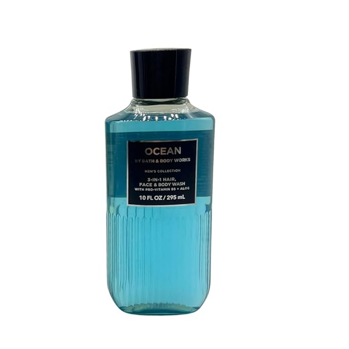 Bath &amp Body Works BOURBON NOIR OCEAN Men's Collection 3-in-1 Hair Face &amp Body Wash 3-piece Gift Set with a Blue Bow for Holidays - 10 fl oz each