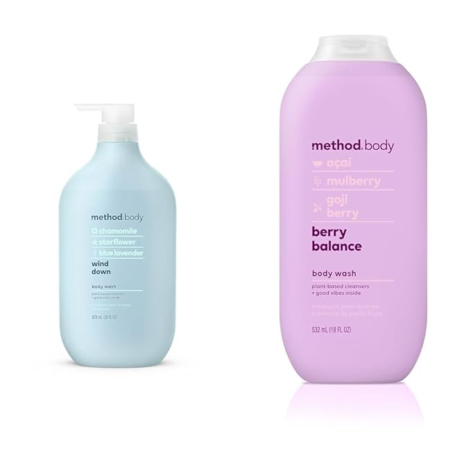 Method Body Wash Wind Down 28 FL Oz and Berry Balance 18 oz (Packs of 1)