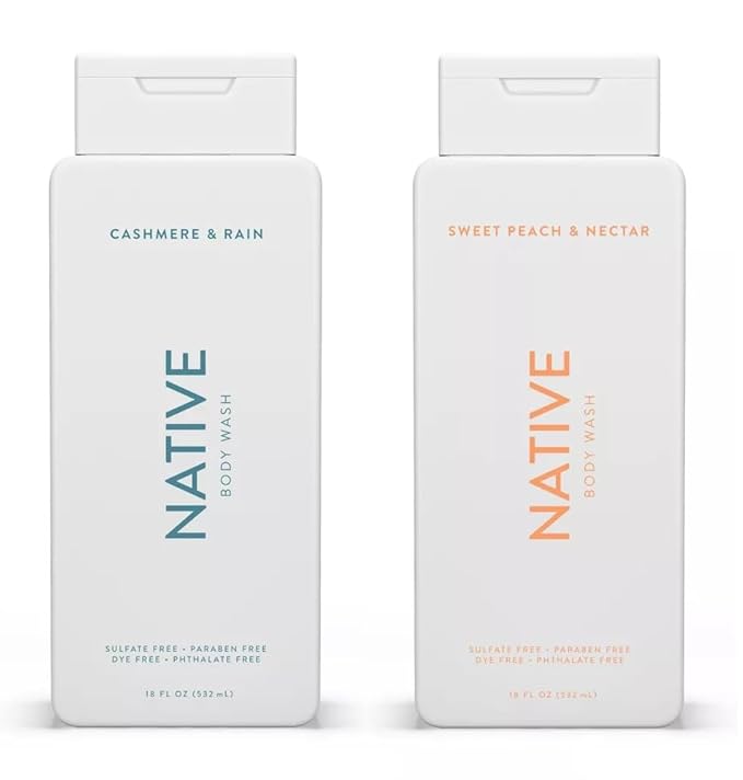 Native Body Wash 2-Pack: Sweet Peach &amp Nectar + Cashmere &amp Rain (18 fl oz each)