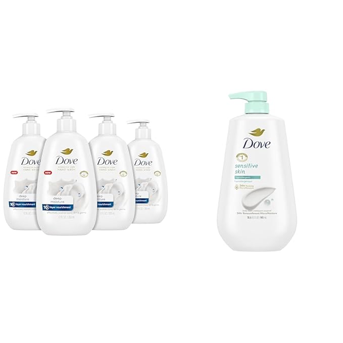 Dove Advanced Care Hand Wash Deep Moisture 4 Count for Soft Smooth Skin &amp Body Wash with Pump Sensitive Skin Hypoallergenic Paraben-Free Sulfate-Free Cruelty-Free