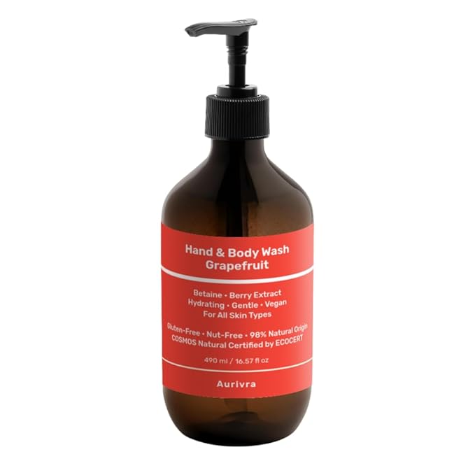 Grapefruit Hand &amp Body Wash – Hydrating Vegan Cleanser for All Skin Types Gentle Moisture-Rich Formula with Betaine &amp Berry Extract 98% Natural ECOCERT COSMOS Natural Certified (1)