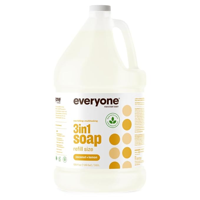 Everyone 3-in-1 Soap Body Wash Shampoo Bubble Bath Coconut Lemon 1 Gallon &amp Hand Body Lotion Coconut Lemon 2 Pack 32 Ounce