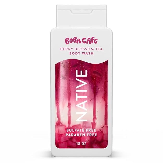 Native Body Wash Limited Edition Berry Blossom Tea Sulfate Free Body Wash for Women &amp Men Boba Café 18 fl oz with Travolle Dispenser Pump