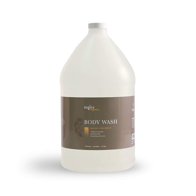 Zogics Organics Body Wash – Moisturizing Body Wash for Men and Women Plant-Based Formula Made with Essential Oils Great as Body Wash Refill in Facilities Honey Coconut Scent (4 Gallons/Case)