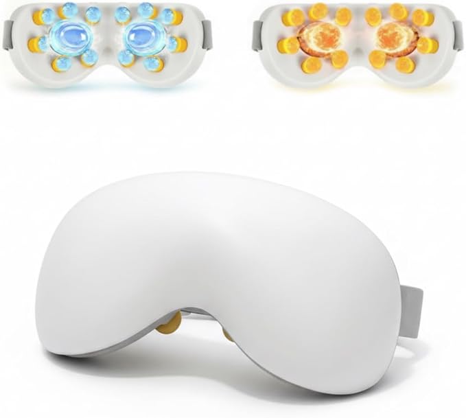 Eye Massager with Heat &amp Cooling | 12 Precision Massage Nodes | Bluetooth Music | 4 Massage Modes | 2400mAh Battery | Relaxation for Eye Strain Dry Eyes Stress &amp Headaches