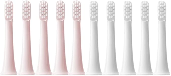 10pcs Replacment Heads Compatible for XIAOMI T100 Sonic Electric Toothbrush Soft Vacuum Dupont Whitening Clean Bristle Brush Nozzles Head(5White 5Pink)