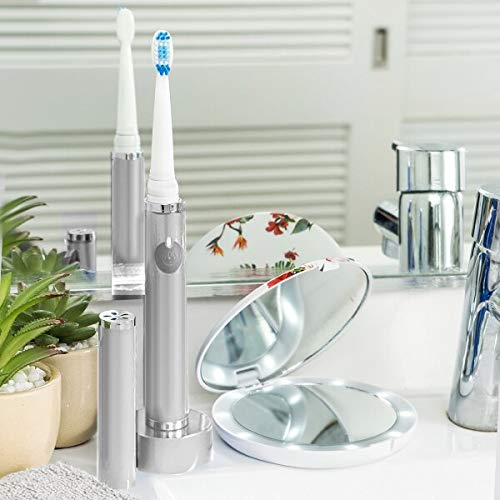 Pop Sonic The Ultimate Pro Toothbrush (Silver) | Rechargeable Tooth Brush w/Up to 40000 Brush Strokes/Minute - Long-Lasting Dupont Nylon Bristles - for Teens &amp Adults w/Quadrant Pacer &amp Timer