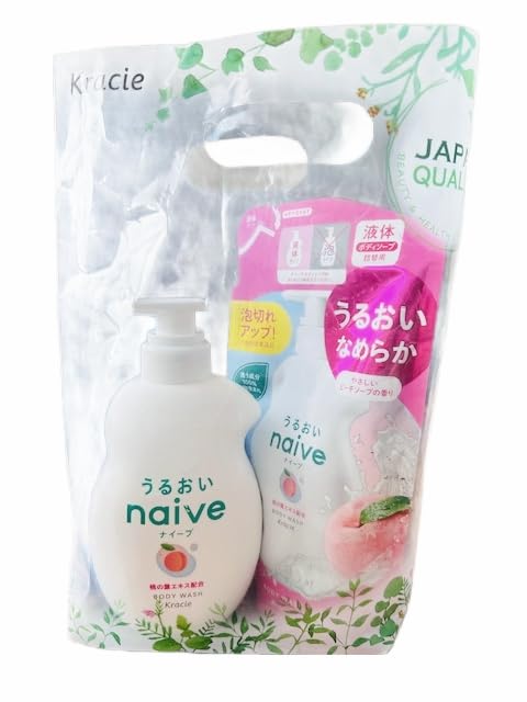 Naive Peach Body Wash Set (530ml + 360ml Refill) – Gentle Moisturizing Cleanser