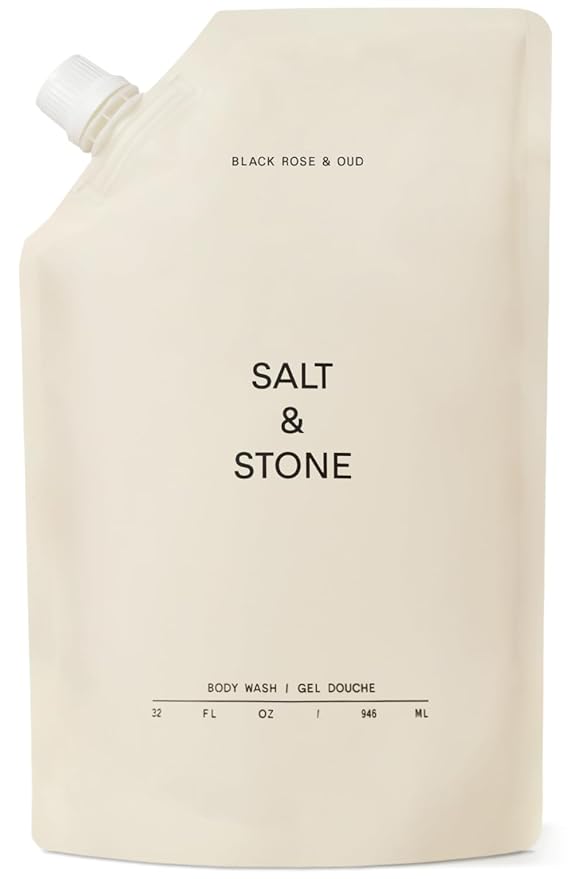 Salt &amp Stone Body Wash with Antioxidants for Deep Moisture | For Women &amp Men Sulfate Paraben &amp Dye Free Leaving Skin Soft and Hydrated | Black Rose &amp Oud Refill 32 fl oz