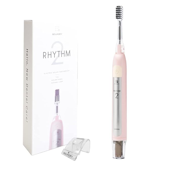 Soladey SoladeyRhythm2 Ionic Power Electric Toothbrush Solar Panels and TiO2 Semiconductor (Baby Pink) Ready to use Ionic Toothbrush