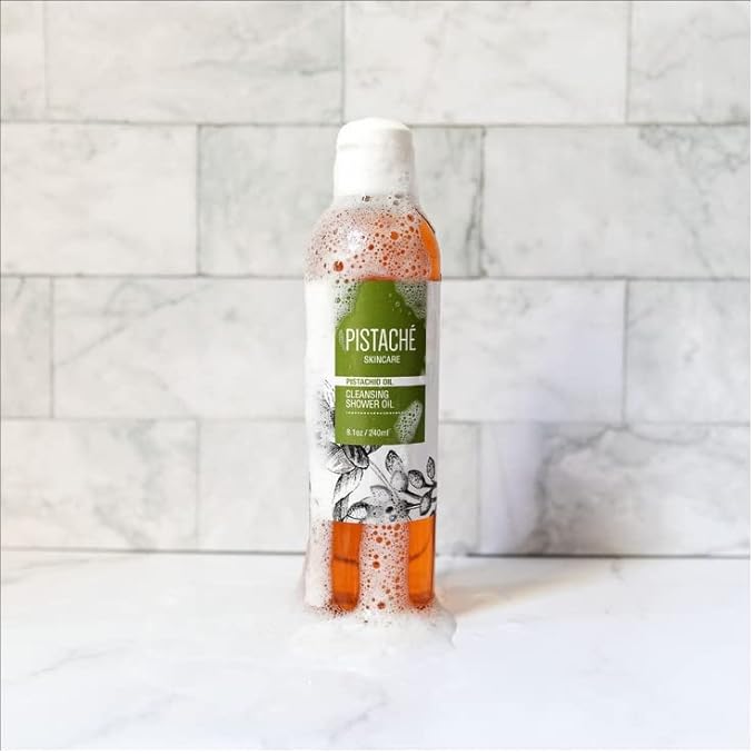 Pistaché Skincare Pistachio Oil Cleansing Shower Oil | Oil-to-Foam Formula | Moisturizing &amp Nourishing Body Wash with Vitamin E &amp Antioxidants 8.1 oz