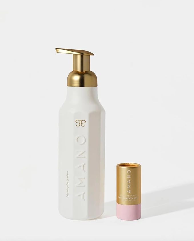Crystal Body Wash Starter Kit - Luxury Foaming Body Wash with Reusable Bottle &amp Body Wash Vegan Sulfate-FreePhthalate-Free - Glowing and Smoother Skin in 30 DAYS (Rose BlackCurrant)