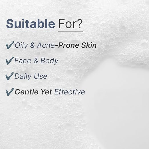 Wild-Oak 2.5% Benzoyl Peroxide Acne Face &amp Body Wash | For Back Acne &amp Breakouts | Unclogs Pores | Turmeric + Ceramides | Non-Drying Daily Cleanser | 450ml