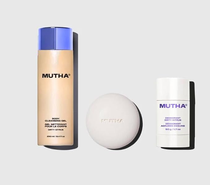 MUTHA Dirty Citrus Bath Bundle - Body Cleansing Gel Nudist Exfoliating Body Bar and Deodorant