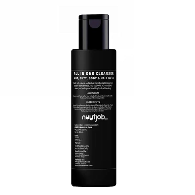 Nuutwash All in One Cleanser for Men 200 ml | Intimate Nut-Butt-Body &amp Hair Wash | Activated Charcoal | Plant Extracts | Natural Ingredients | Essential Oils | For Men-Boys